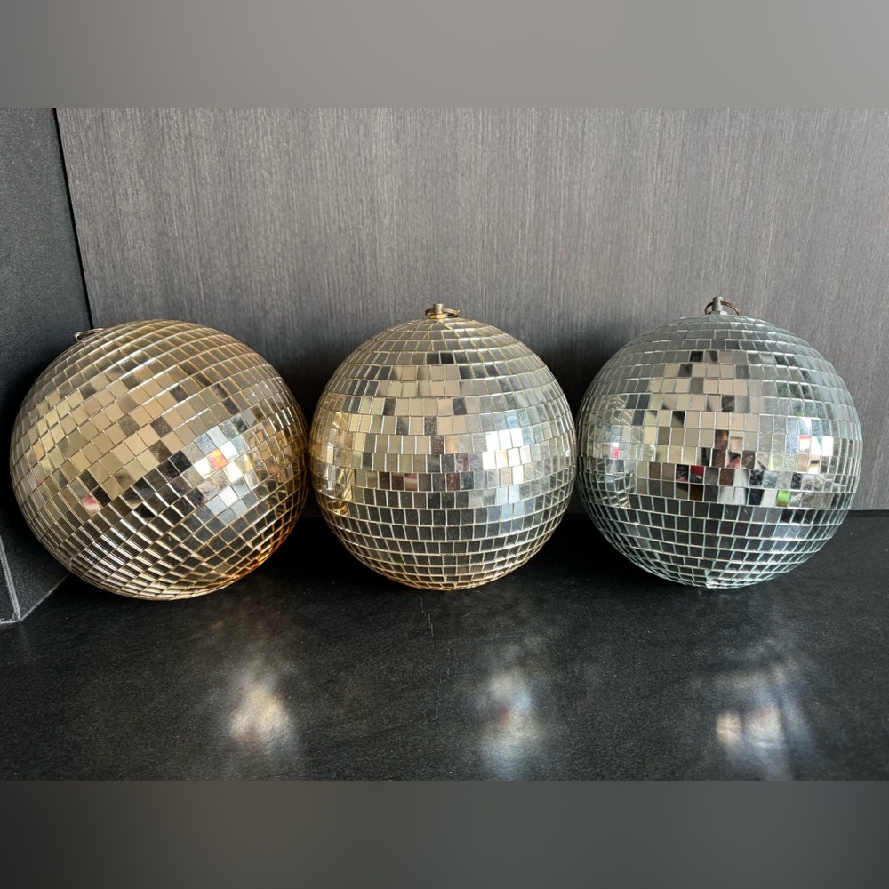 Set of 3 Mirrored Disco Ball Ornaments - Gold & Silver Party/Home Decor